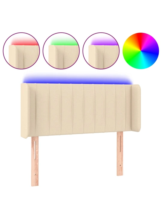 Čelo postele s LED krémové 103 x 16 x 78/88 cm textil