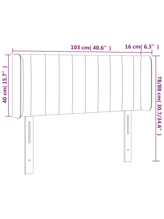 Čelo postele s LED krémové 103 x 16 x 78/88 cm textil
