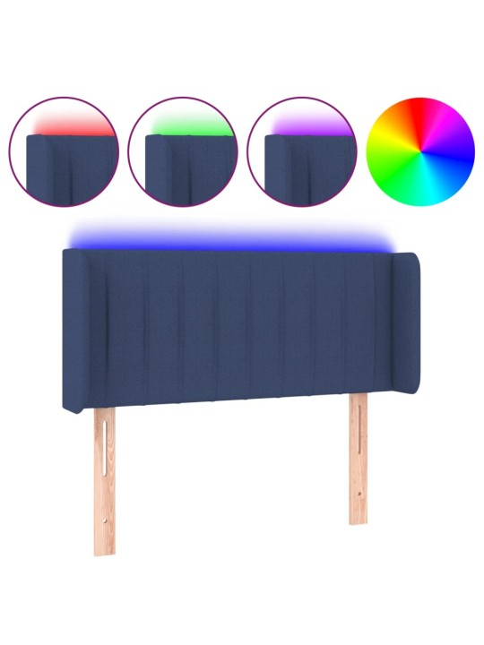 Čelo postele s LED modré 103 x 16 x 78/88 cm textil