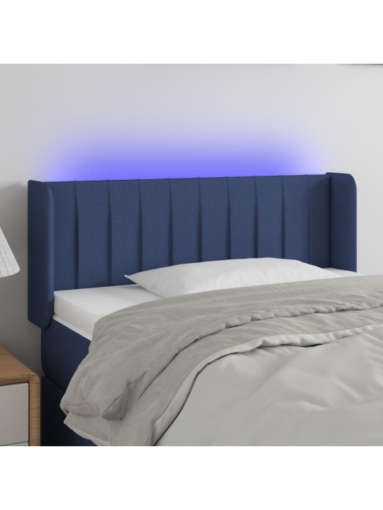 Čelo postele s LED modré 103 x 16 x 78/88 cm textil
