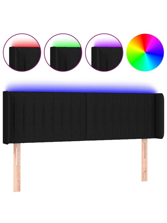 Čelo postele s LED černé 147 x 16 x 78/88 cm textil