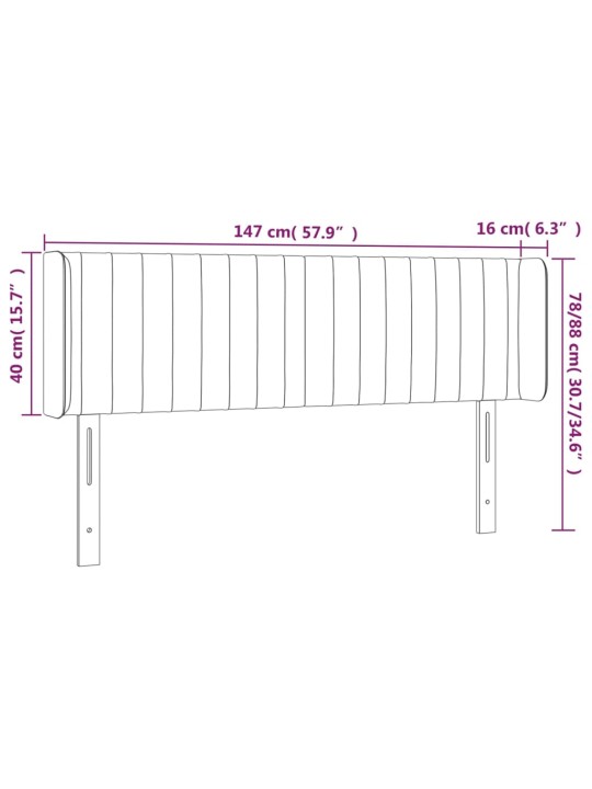 Čelo postele s LED černé 147 x 16 x 78/88 cm textil