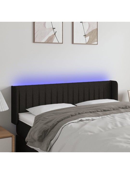Čelo postele s LED černé 147 x 16 x 78/88 cm textil