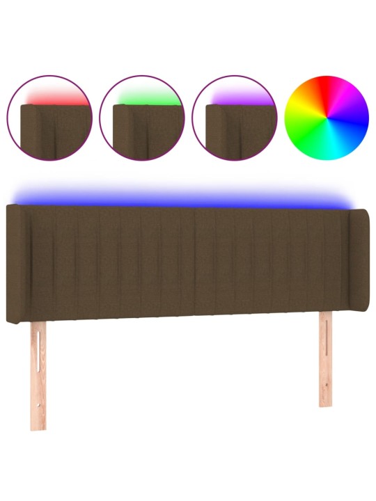 Čelo postele s LED tmavě hnědé 147 x 16 x 78/88 cm textil