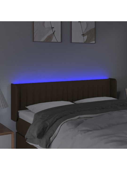 Čelo postele s LED tmavě hnědé 147 x 16 x 78/88 cm textil