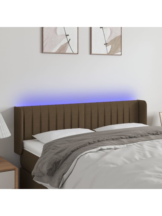 Čelo postele s LED tmavě hnědé 147 x 16 x 78/88 cm textil