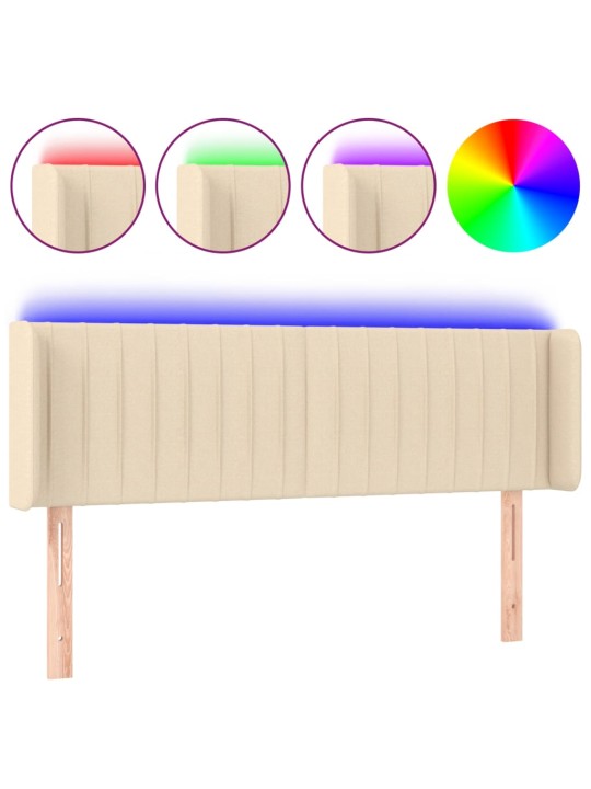 Čelo postele s LED krémové 147 x 16 x 78/88 cm textil
