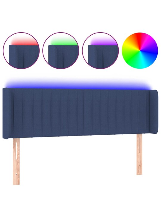 Čelo postele s LED modré 147 x 16 x 78/88 cm textil