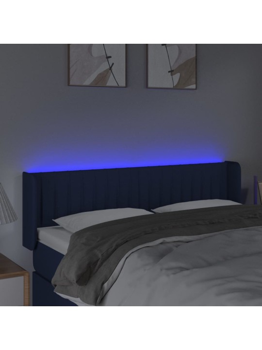 Čelo postele s LED modré 147 x 16 x 78/88 cm textil
