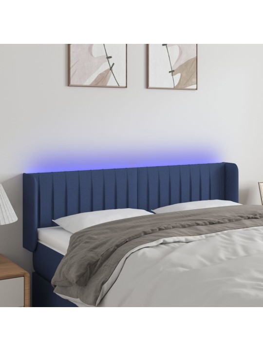 Čelo postele s LED modré 147 x 16 x 78/88 cm textil
