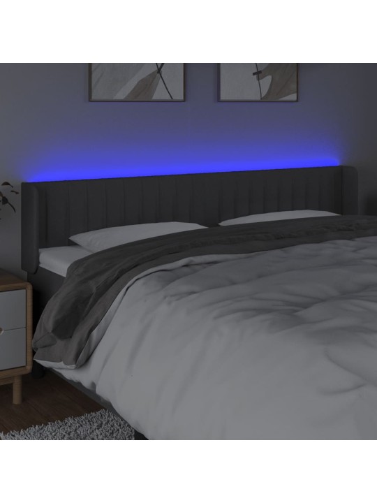 Čelo postele s LED tmavě šedé 163 x 16 x 78/88 cm textil
