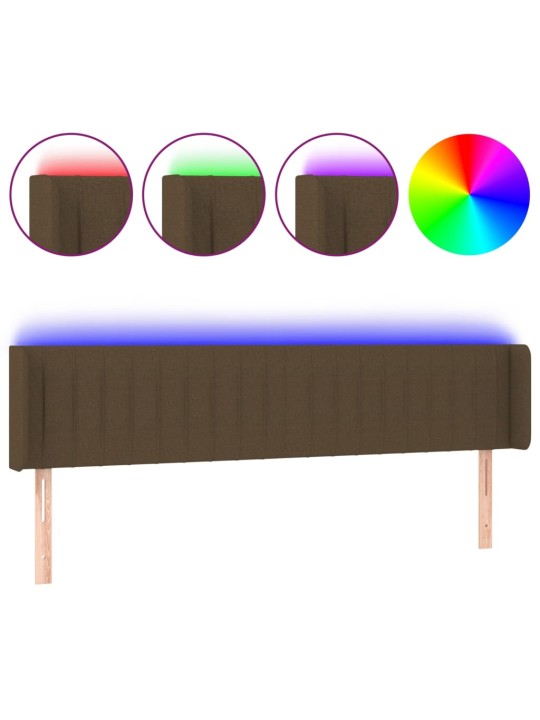 Čelo postele s LED tmavě hnědé 163 x 16 x 78/88 cm textil