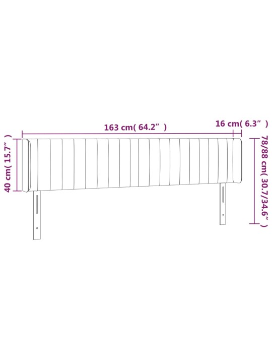 Čelo postele s LED tmavě hnědé 163 x 16 x 78/88 cm textil