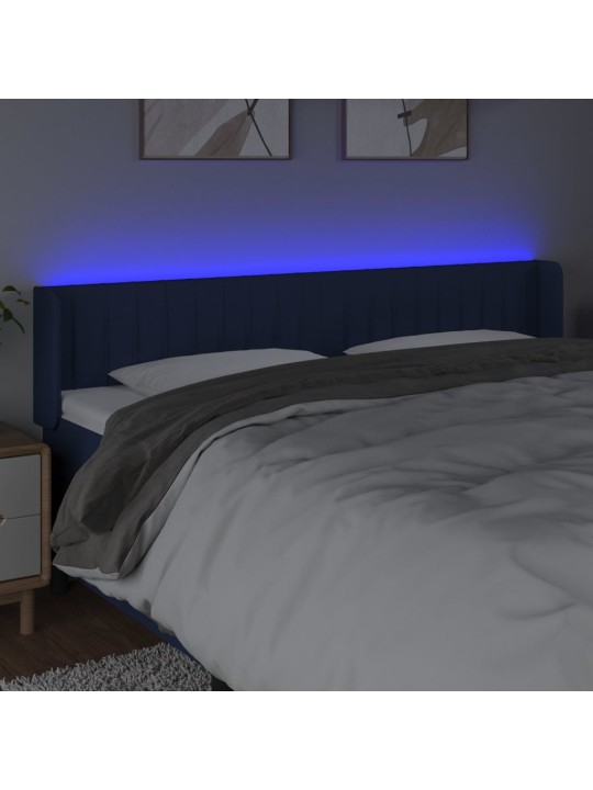 Čelo postele s LED modré 163 x 16 x 78/88 cm textil