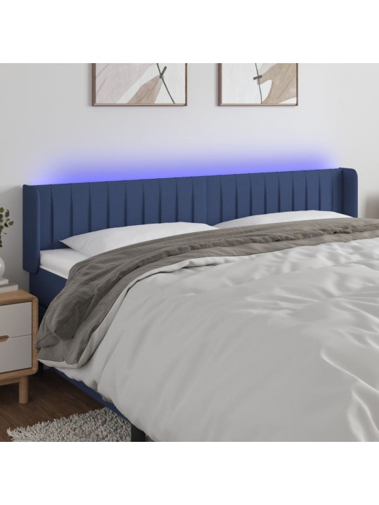 Čelo postele s LED modré 163 x 16 x 78/88 cm textil