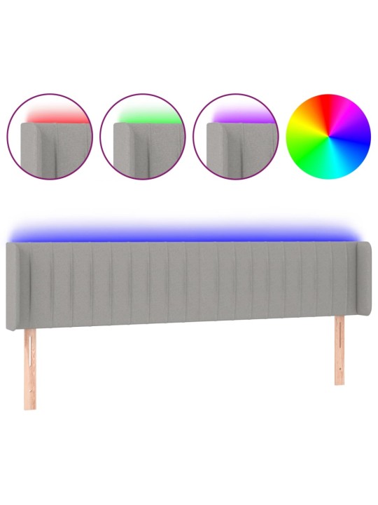 Čelo postele s LED světle šedé 183 x 16 x 78/88 cm textil