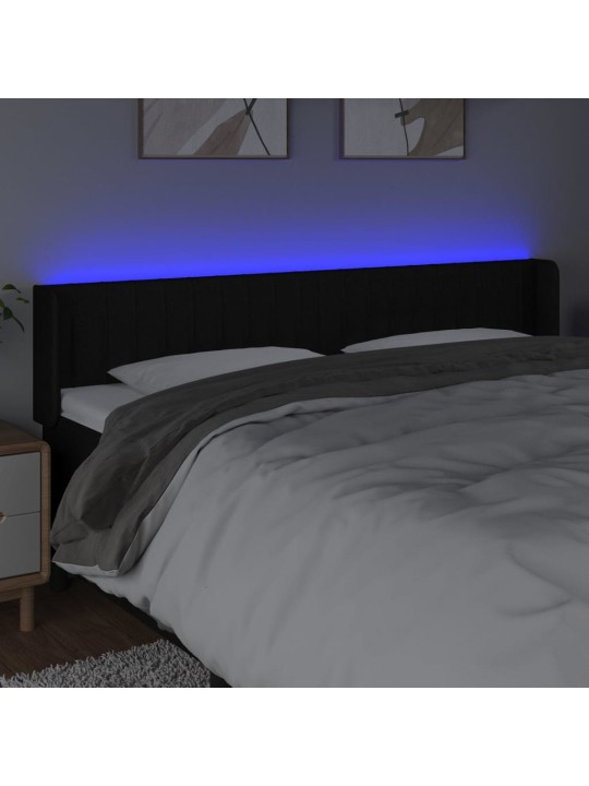 Čelo postele s LED černé 183 x 16 x 78/88 cm textil