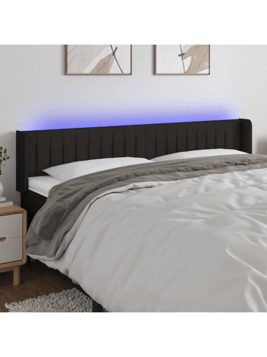 Čelo postele s LED černé 183 x 16 x 78/88 cm textil