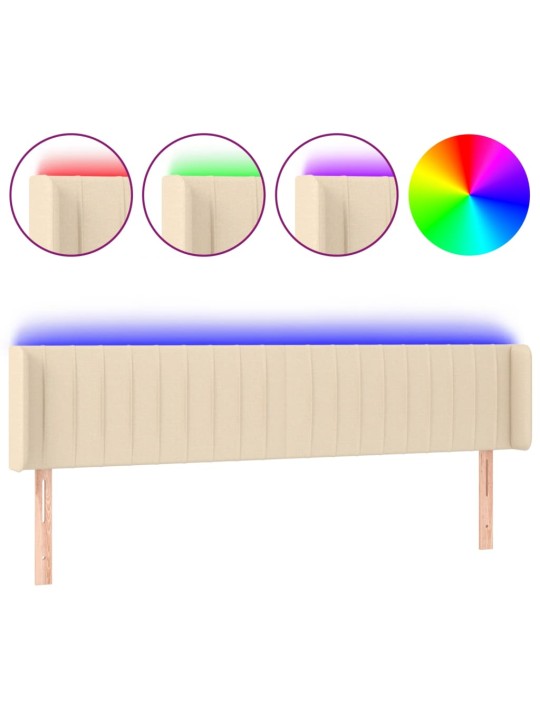 Čelo postele s LED krémové 183 x 16 x 78/88 cm textil