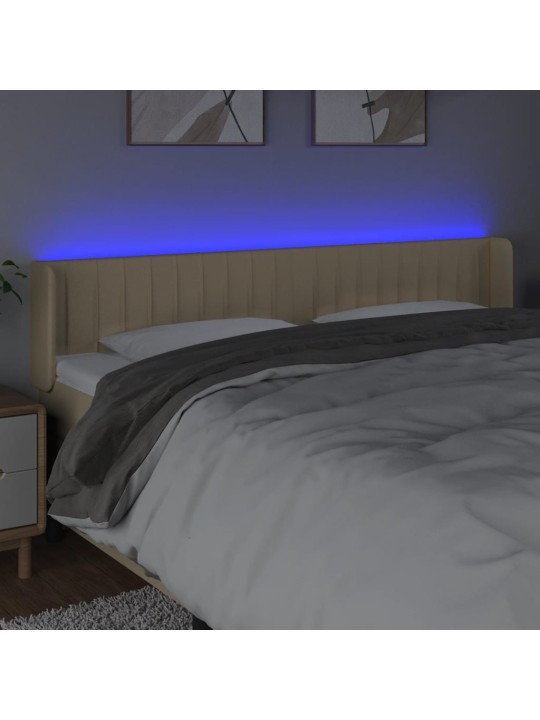 Čelo postele s LED krémové 183 x 16 x 78/88 cm textil
