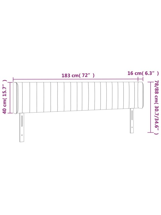 Čelo postele s LED krémové 183 x 16 x 78/88 cm textil