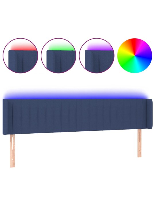 Čelo postele s LED modré 183 x 16 x 78/88 cm textil