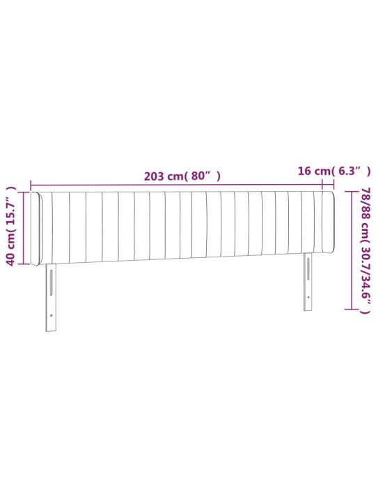 Čelo postele s LED taupe 203 x 16 x 78/88 cm textil