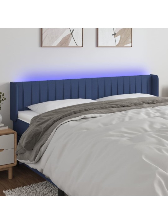 Čelo postele s LED modré 203 x 16 x 78/88 cm textil