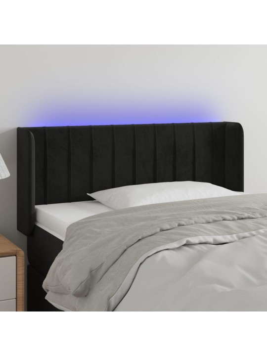 Čelo postele s LED černé 83 x 16 x 78/88 cm samet