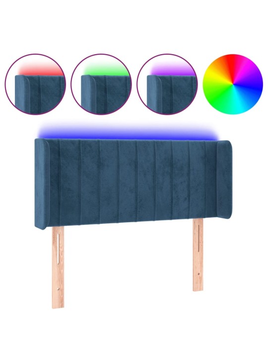 Čelo postele s led modré 93 x 16 x 78/88 cm samet
