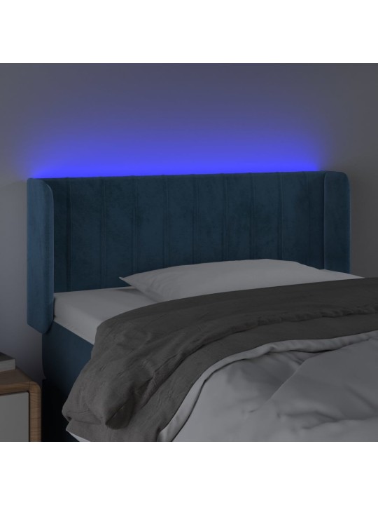 Čelo postele s led modré 93 x 16 x 78/88 cm samet