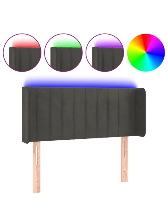 Čelo postele s LED tmavě šedé 103 x 16 x 78/88 cm samet