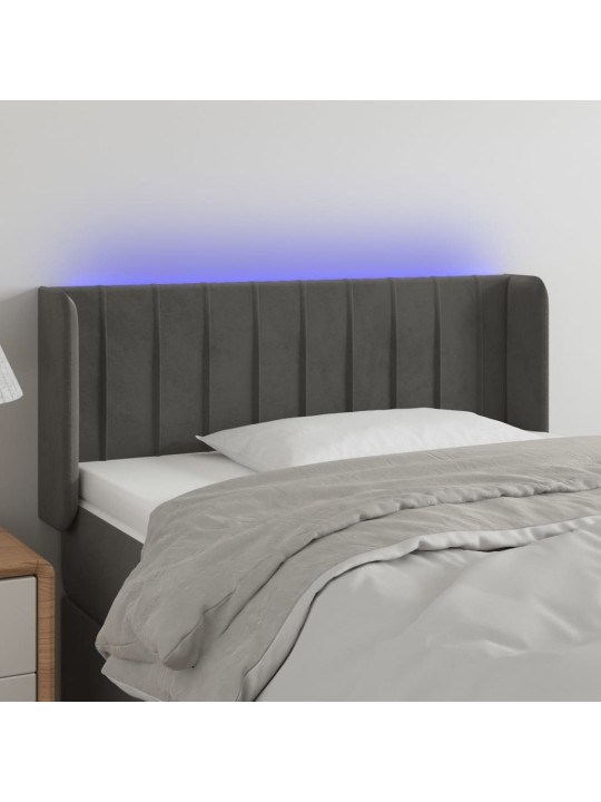 Čelo postele s LED tmavě šedé 103 x 16 x 78/88 cm samet