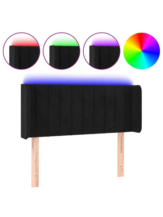Čelo postele s LED černé 103 x 16 x 78/88 cm samet