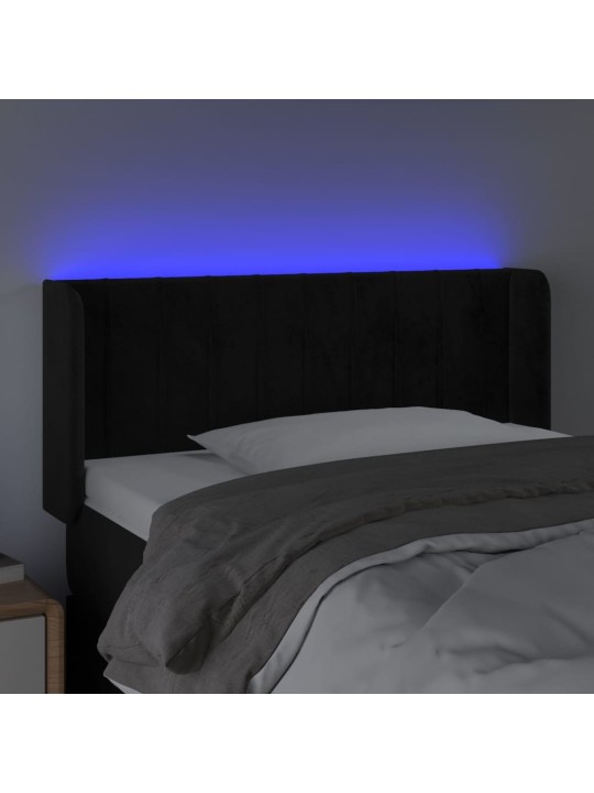 Čelo postele s LED černé 103 x 16 x 78/88 cm samet