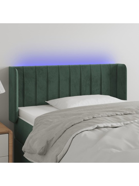 Čelo postele s led tmavě zelené 103 x 16 x 78/88 cm samet