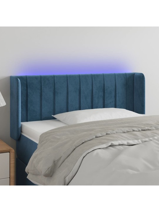 Čelo postele s LED tmavě modré 103 x 16 x 78/88 cm samet