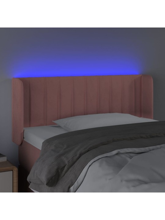Čelo postele s led růžové 103 x 16 x 78/88 cm samet