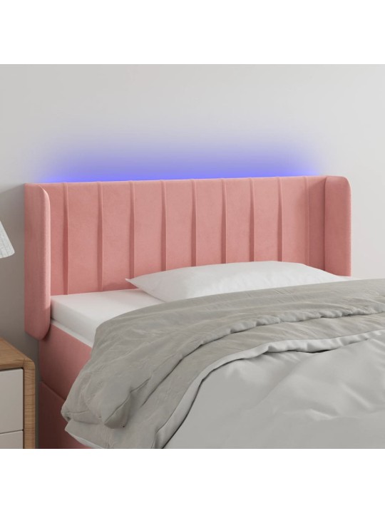 Čelo postele s led růžové 103 x 16 x 78/88 cm samet