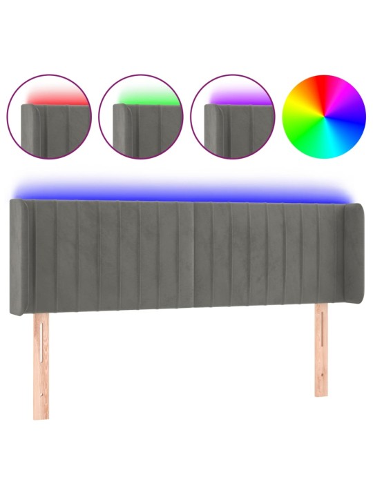 Čelo postele s LED světle šedé 147 x 16 x 78/88 cm samet