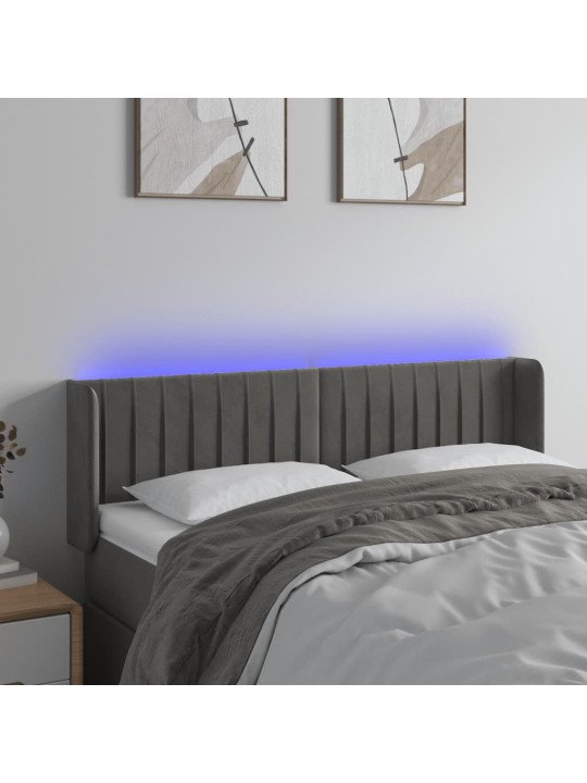Čelo postele s LED tmavě šedé 147 x 16 x 78/88 cm samet