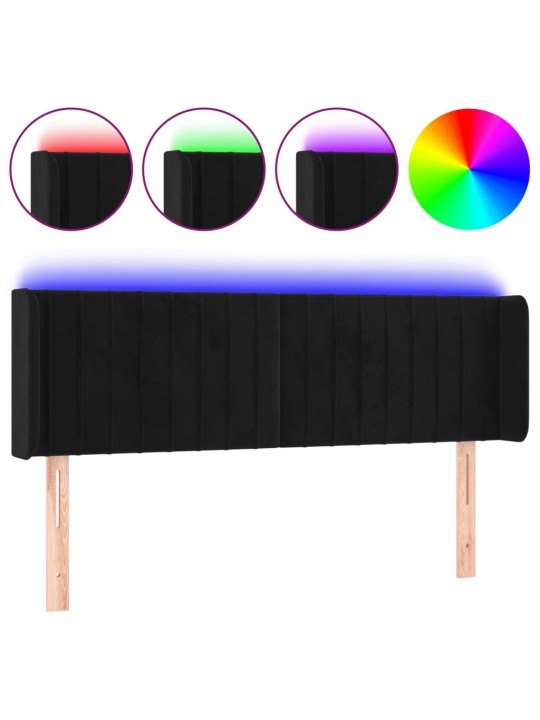Čelo postele s LED černé 147 x 16 x 78/88 cm samet