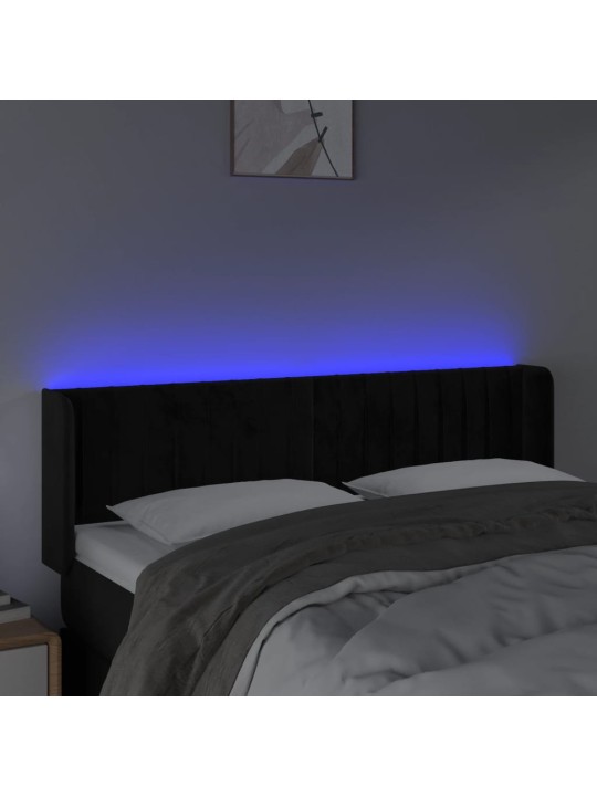 Čelo postele s LED černé 147 x 16 x 78/88 cm samet