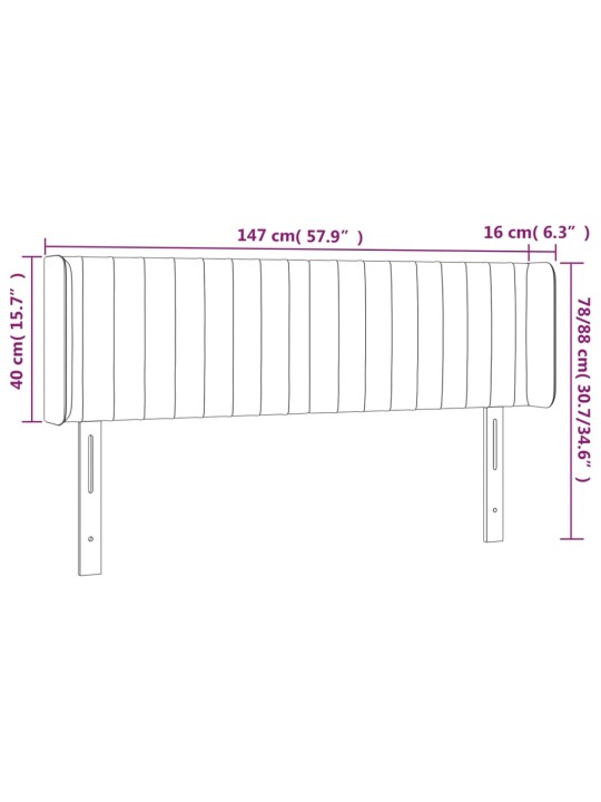 Čelo postele s LED černé 147 x 16 x 78/88 cm samet