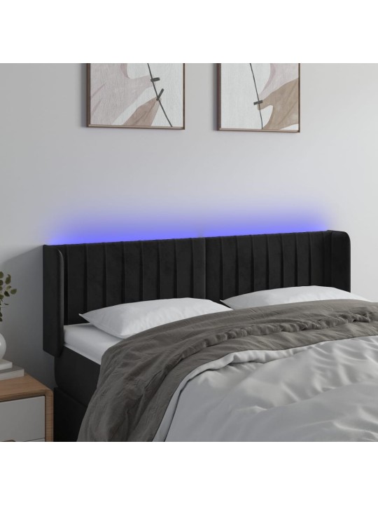 Čelo postele s LED černé 147 x 16 x 78/88 cm samet