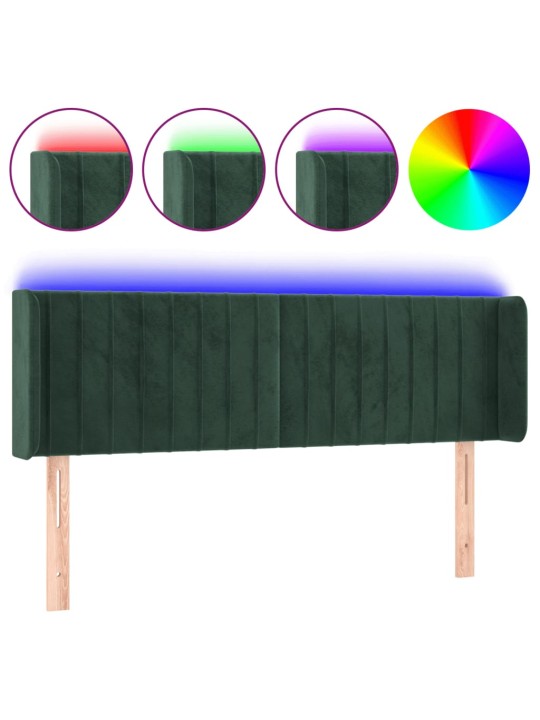 Čelo postele s led tmavě zelené 147 x 16 x 78/88 cm samet