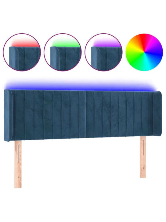 Čelo postele s led tmavě modré 147 x 16 x 78/88 cm samet