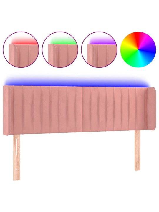 Čelo postele s led růžové 147 x 16 x 78/88 cm samet