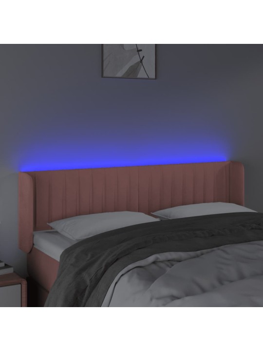 Čelo postele s led růžové 147 x 16 x 78/88 cm samet