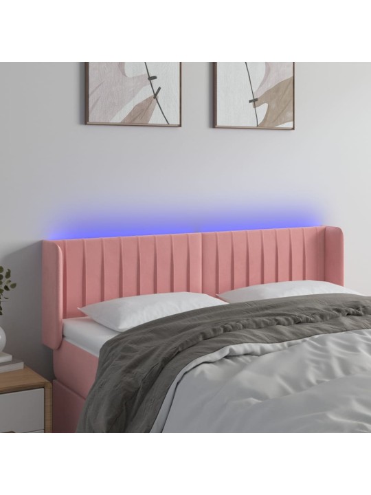 Čelo postele s led růžové 147 x 16 x 78/88 cm samet